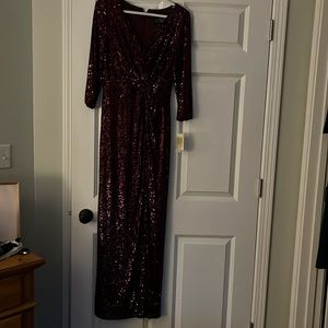 Alex Evenings Long Sequined Column Dress, Plum, Size 10, 3/4 sleeves